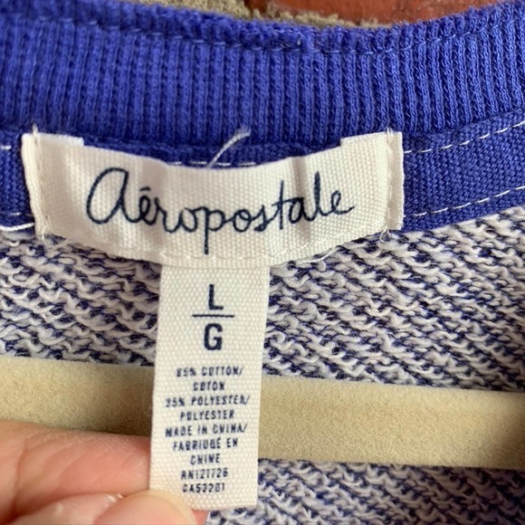 Aeropostale Distressed Sweater Blue White Striped - Picture 2 of 8
